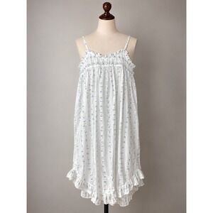 Erika Taylor Womens White Floral Cotton Cottagecore Nightgown Prairie L